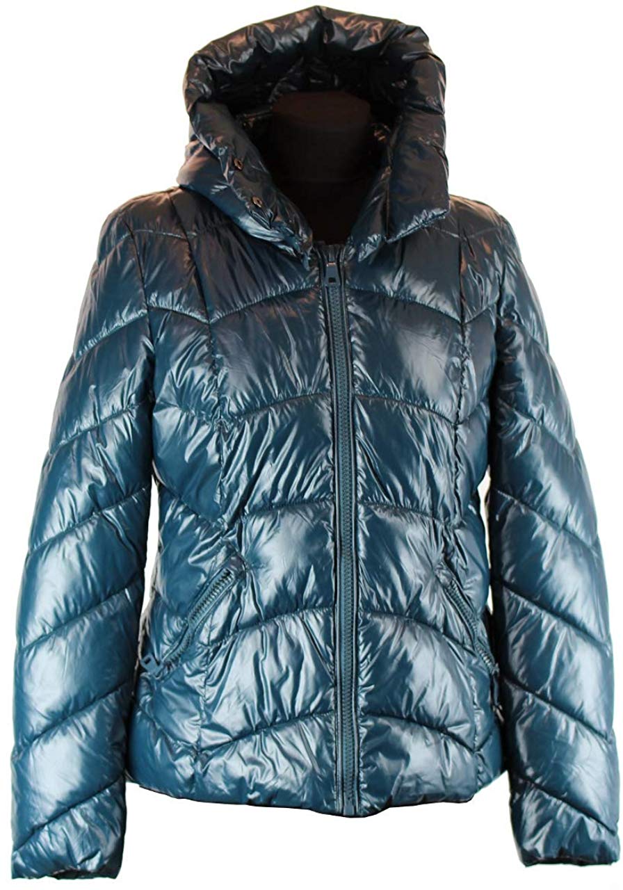 Bzna Petrol Blau Glanzend Warm Grosse Xl Xxl Damen Kragen Kapuzenjacke B Z N A