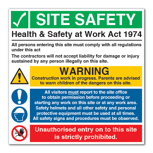 Site Safety Health Safety At Work Act 1974 Sign Direct Signs