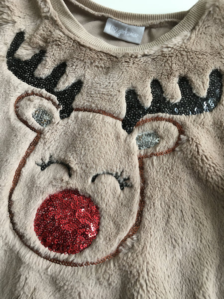 Matalan Brown Super Fluffy Rudolph Reindeer Christmas Jumper Girls 6 Growth Spurtz