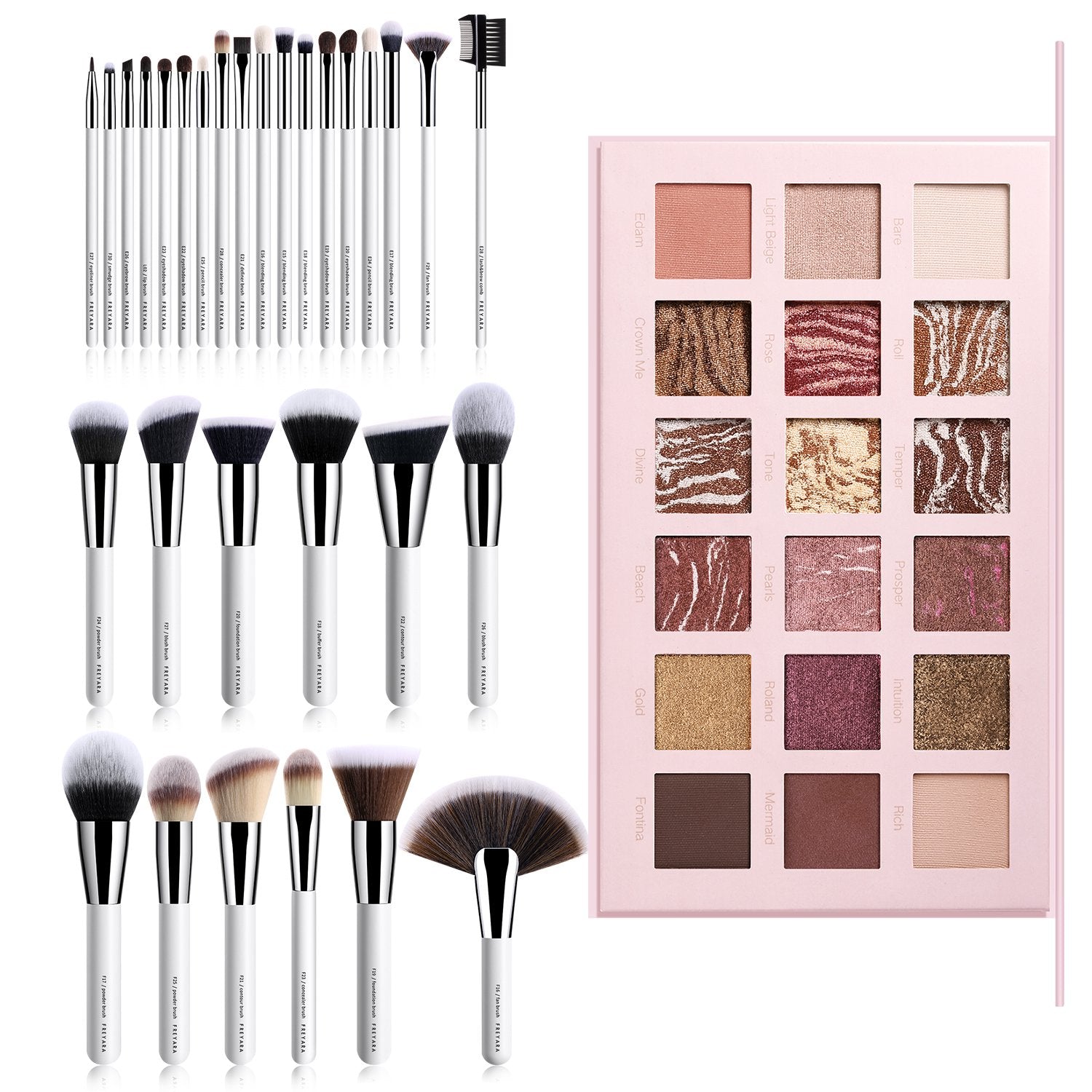 Freyara Set 30pcs Di Pennelli Per Trucco Professionale Bianco Con Palette Di Ombretti Dark Nude Freyara Italia
