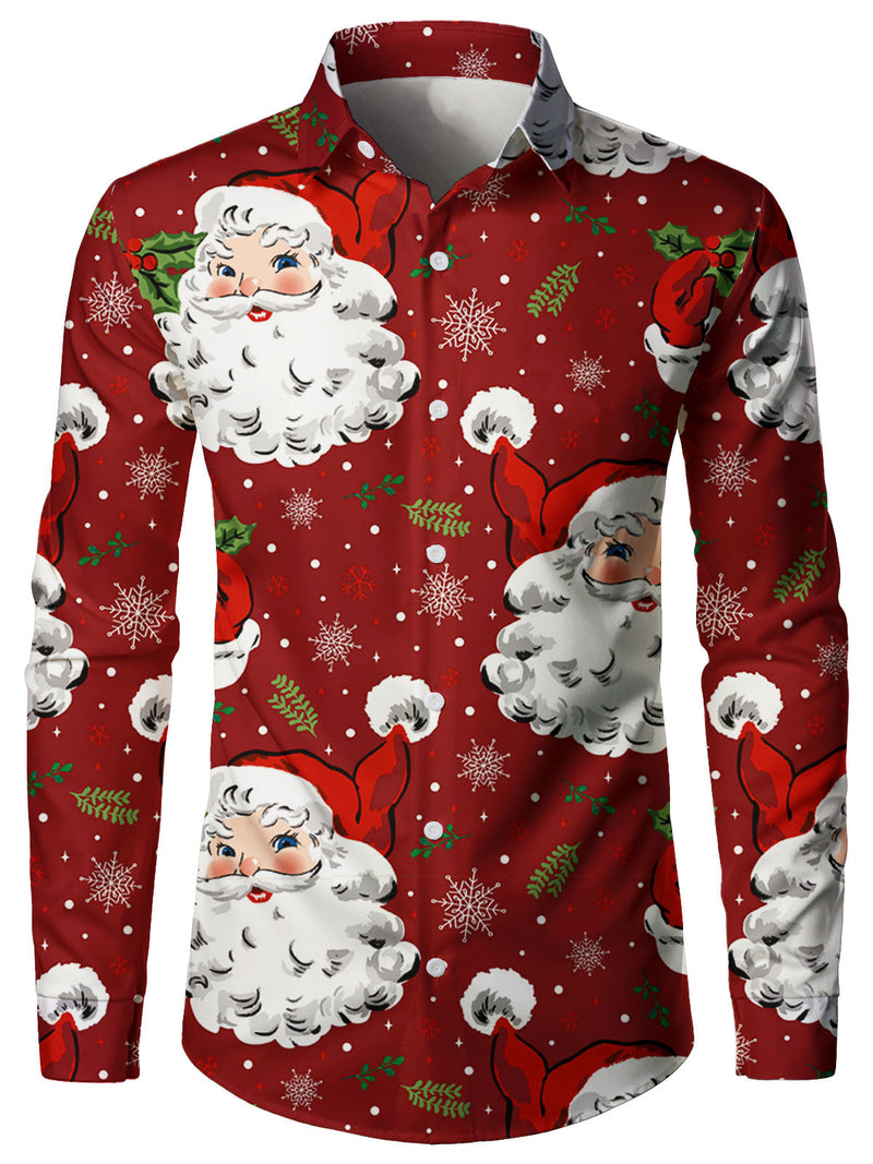 Chemise A Manches Longues A Imprime Pere Noel Vintage Fantaisie Rouge Gomenin