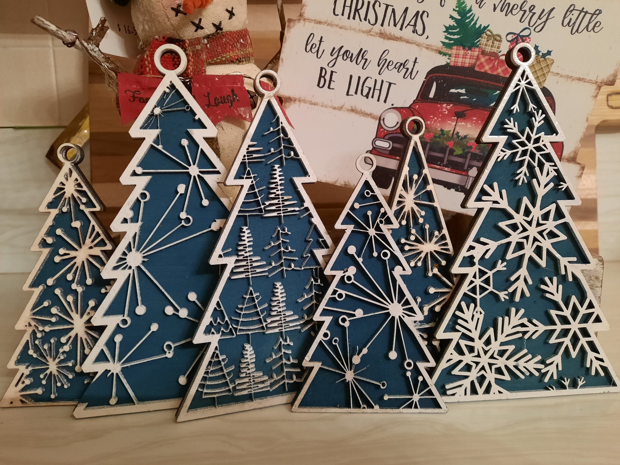 Christmas Tree Ornaments Set Of 5 Hand Painted Rustic Farmhouse Woo Arclite Custom Designs