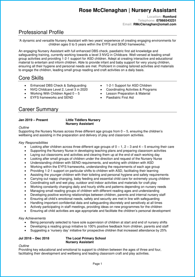Nursery Assistant Cv Example Writing Guide Get Noticed