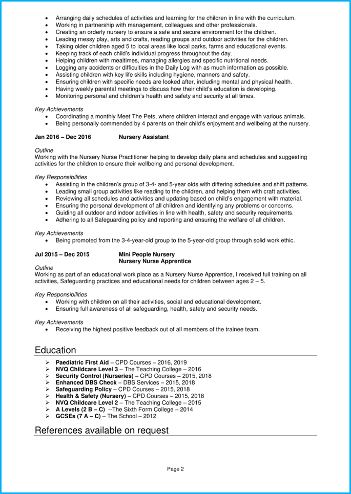 Nursery Nurse Cv Example Complete Writing Guide Get Noticed