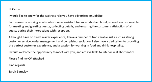 Waiter Waitress Cover Letter Example Get Noticed
