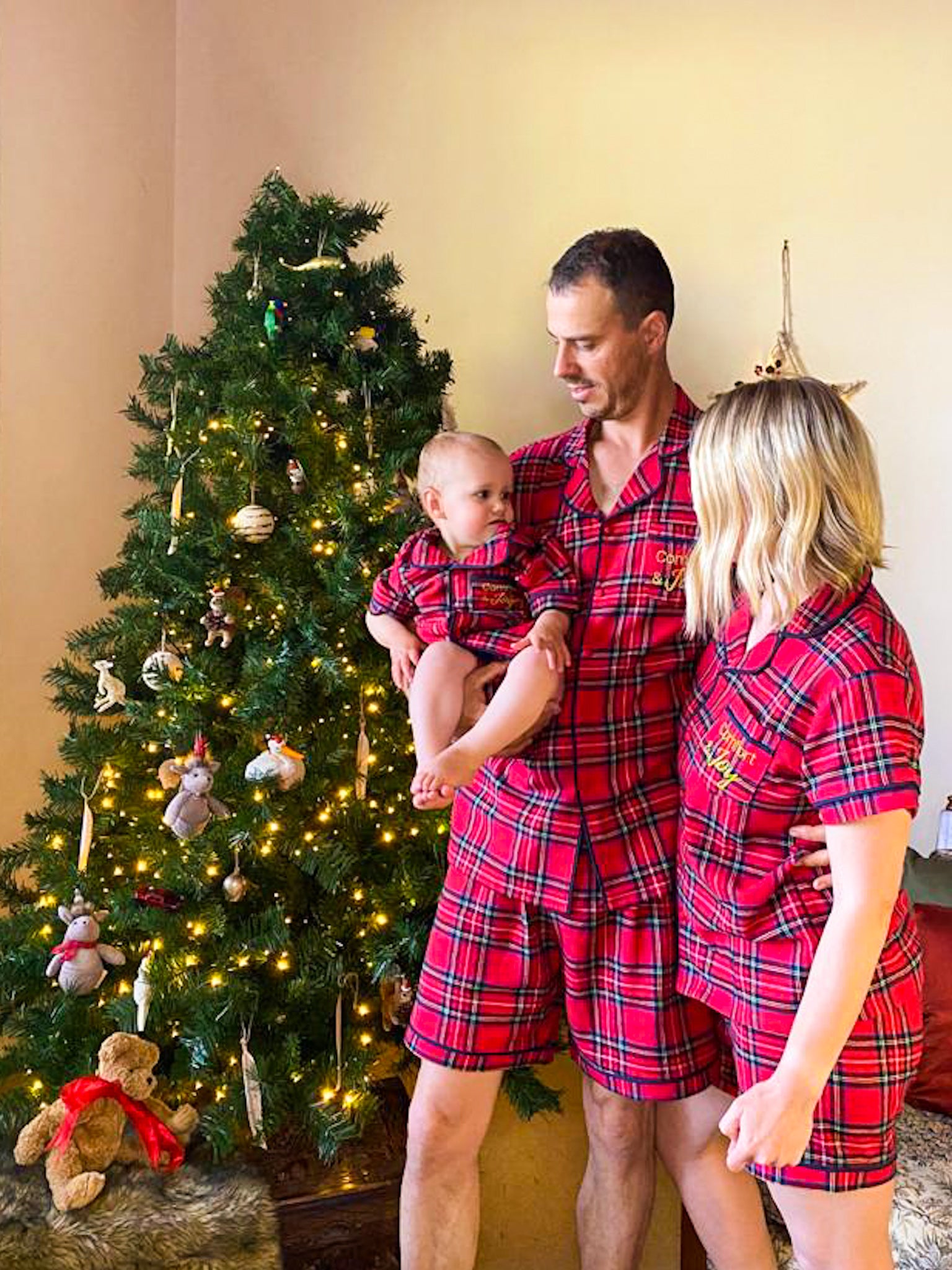 Children S Short Sleeved Tartan Christmas Pyjama Set