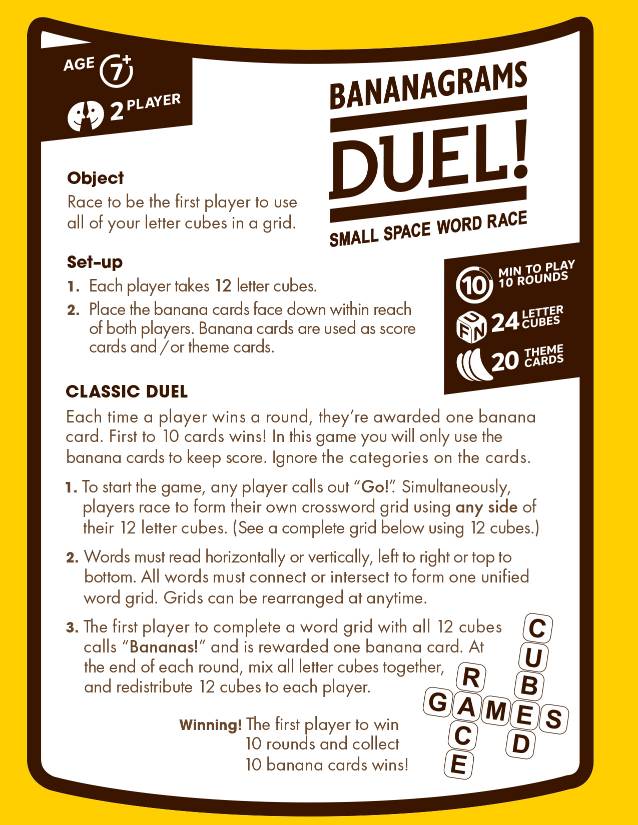 Instructions Bananagrams