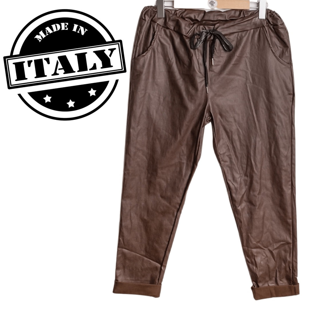 Pantalon Simili Cuir Taille Plus Marron Mode Leggings Soyez Belle En Tout Confort