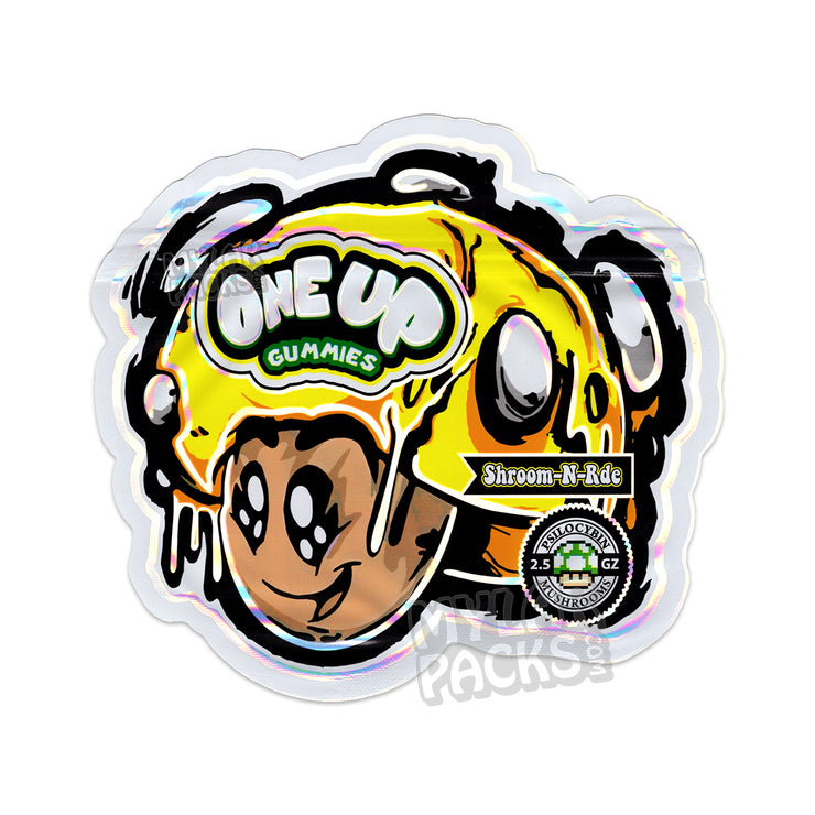 One Up Psilocyben Gummies Shroomnade Empty Die Cut Mylar Bags Mushroom Mylarpacks Com