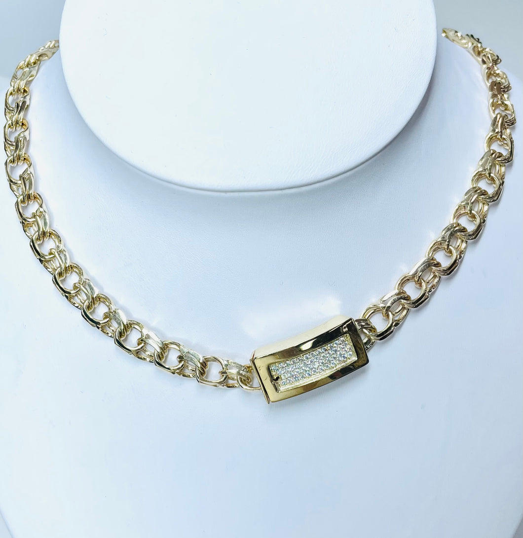 10 Karat Gold Chino Link Chain With Moissanite Samiejewelers