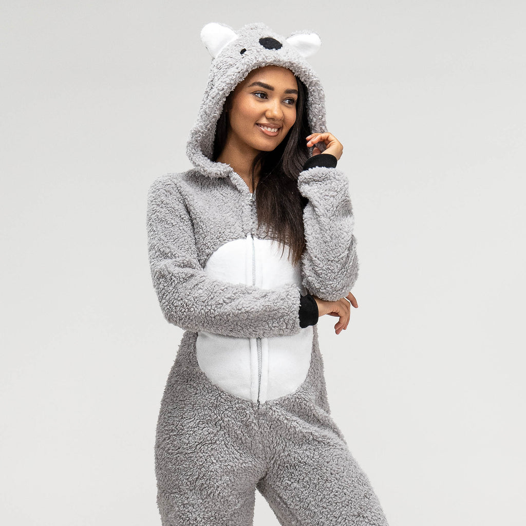 Combinaison Pyjama Koala En Polaire Pour Femmes Taille S Xl Gris Blanc Big Bertha Original Fr