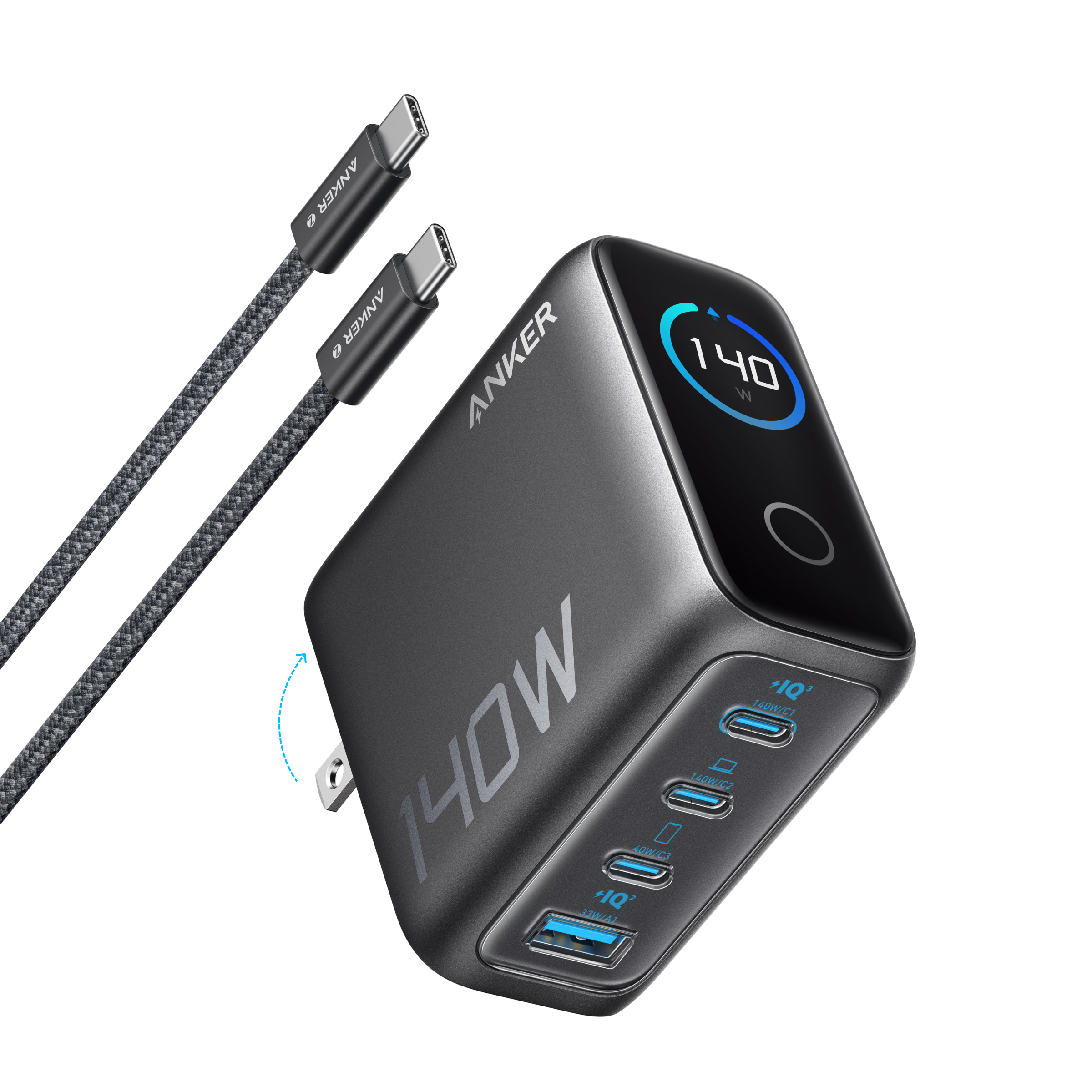 Anker Laptop Charger (140W, 4-Port, PD 3.1) with USB-C Cable