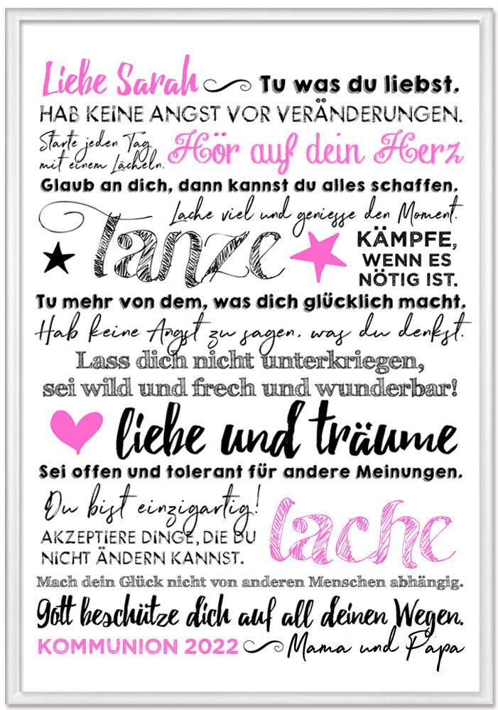 Geschenk Zur Kommunion Konfirmation Personalisiertes Spruche Poster Mit Ratschlagen Wunschen Fur Das Leben Brief Ans Kind Bild Din A4 Oder A3 Engel Banditen
