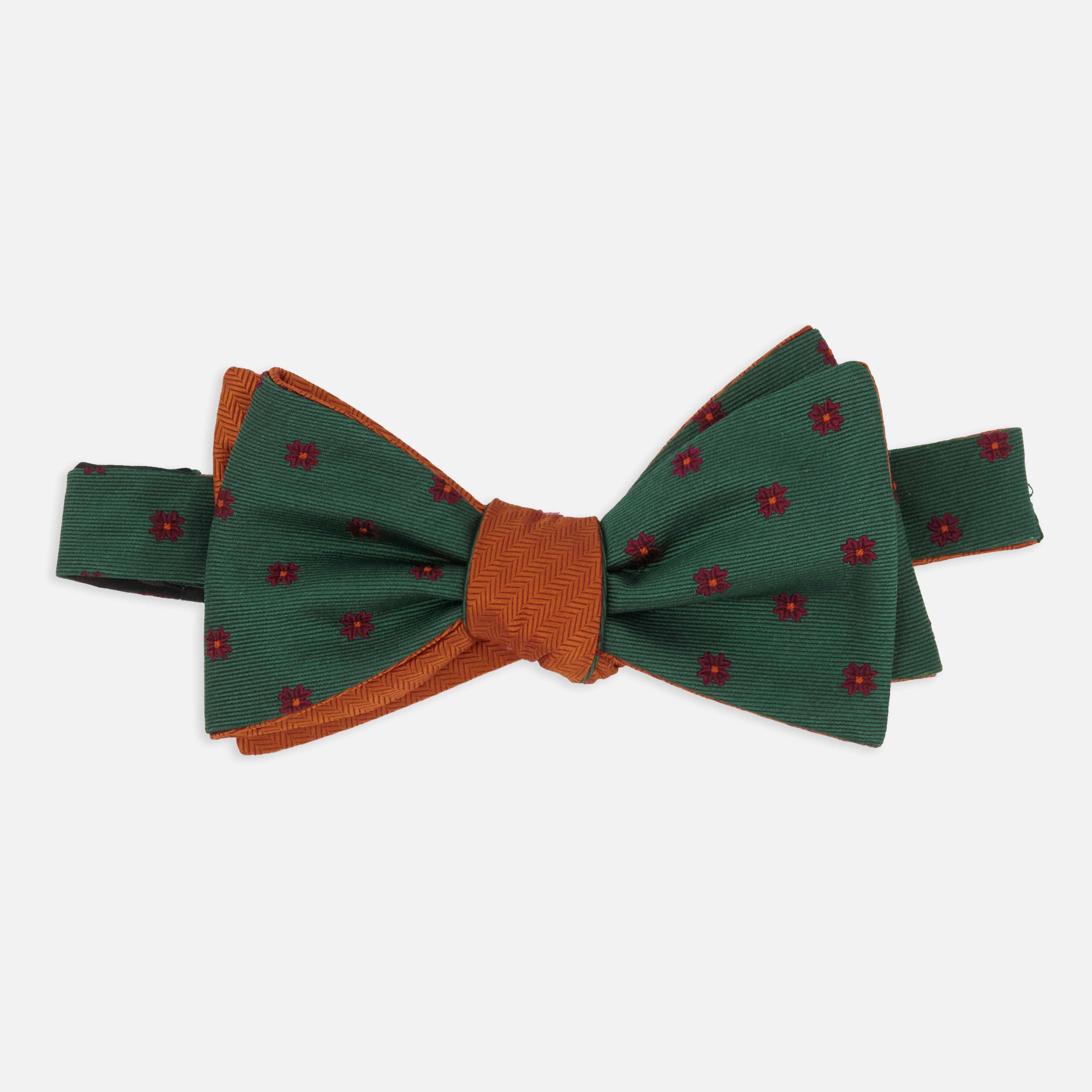 Floral Wave Herringbone Hunter Green Bow Tie