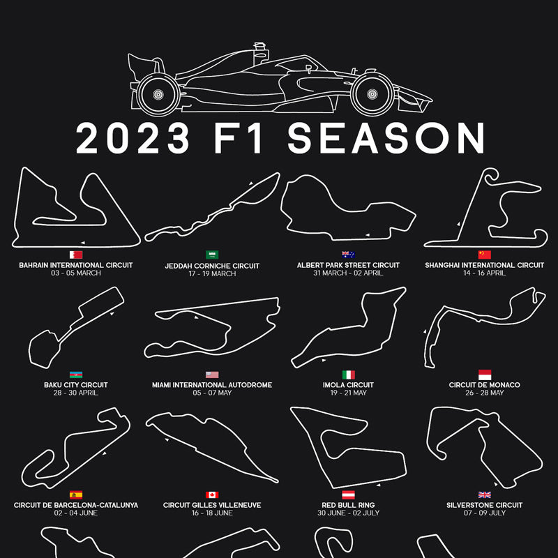 2023 F1 Season Calendar Poster Dark Formula Home