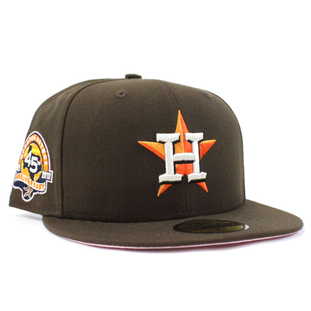 Houston Astros 45th Anniversary New Era 59fifty Fitted Hat Brown Pink Under Brim Astros New Era Caps Pink Under Visor Fitteds Ecapcity