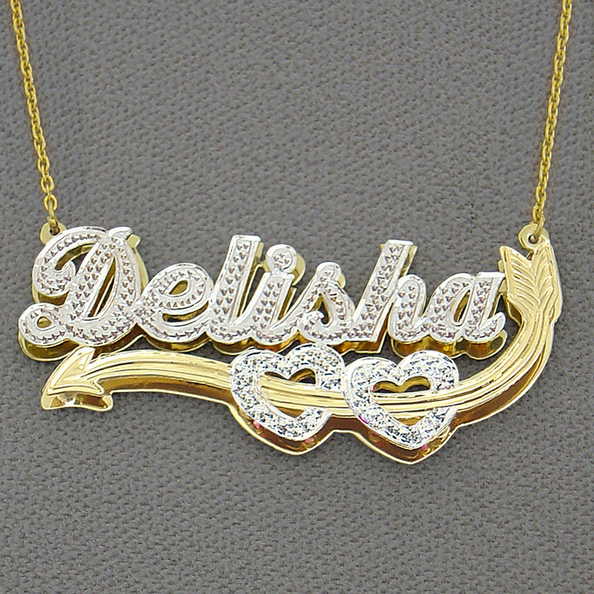 Valentine Cupid Hearts Personalized Solid Gold Name Charm Pendant Diam Soul Jewelry