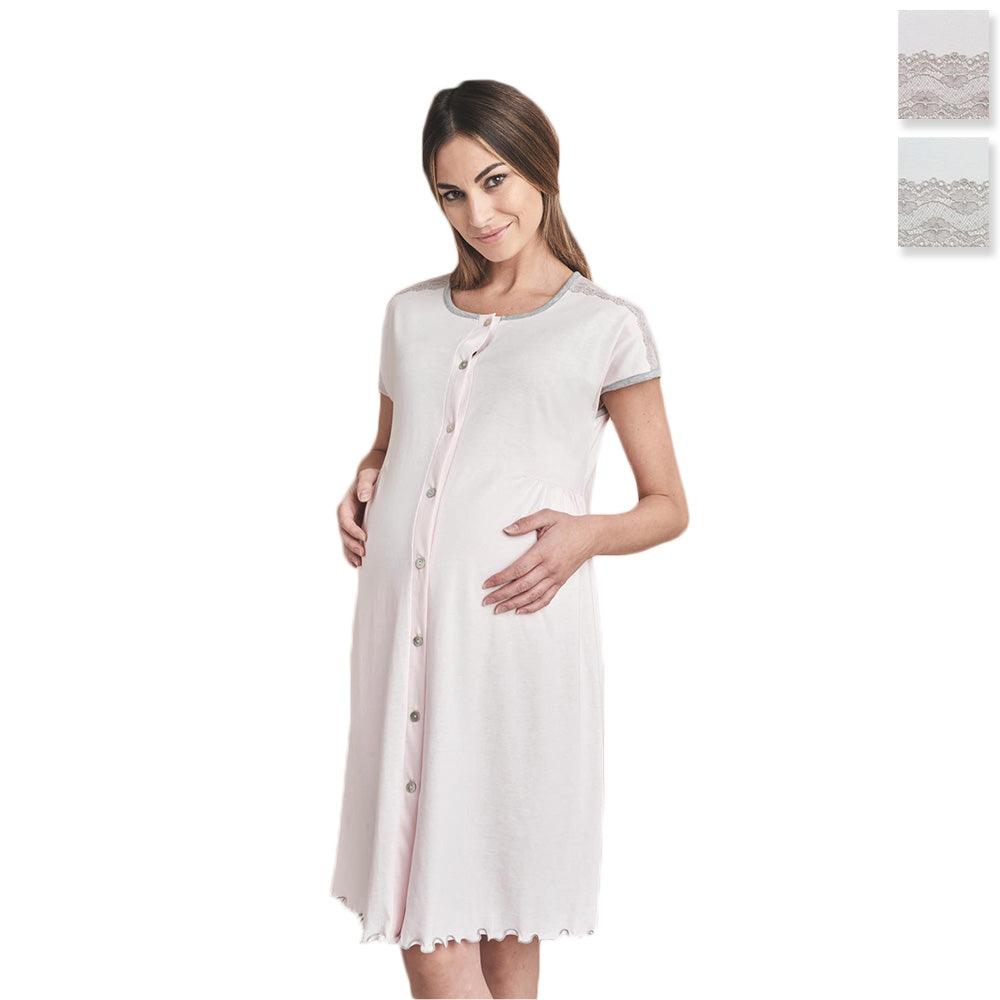 Mamma In Camicia Da Notte Premaman Gestante Maniche Corte Clinica 5417 Passarelli Biancheria