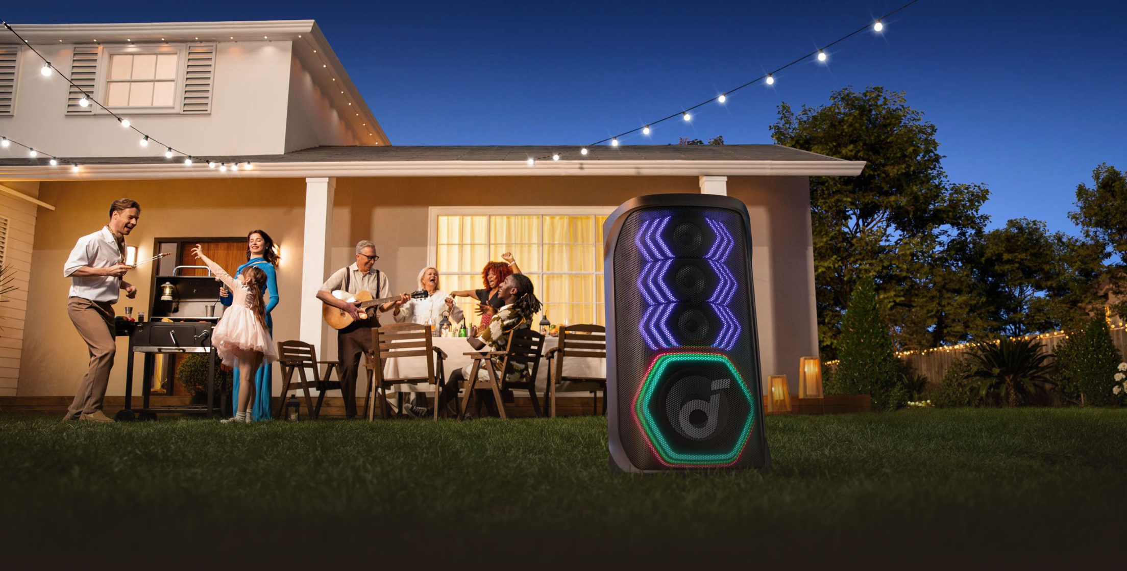 friends enjoying party with soundcore party speaker