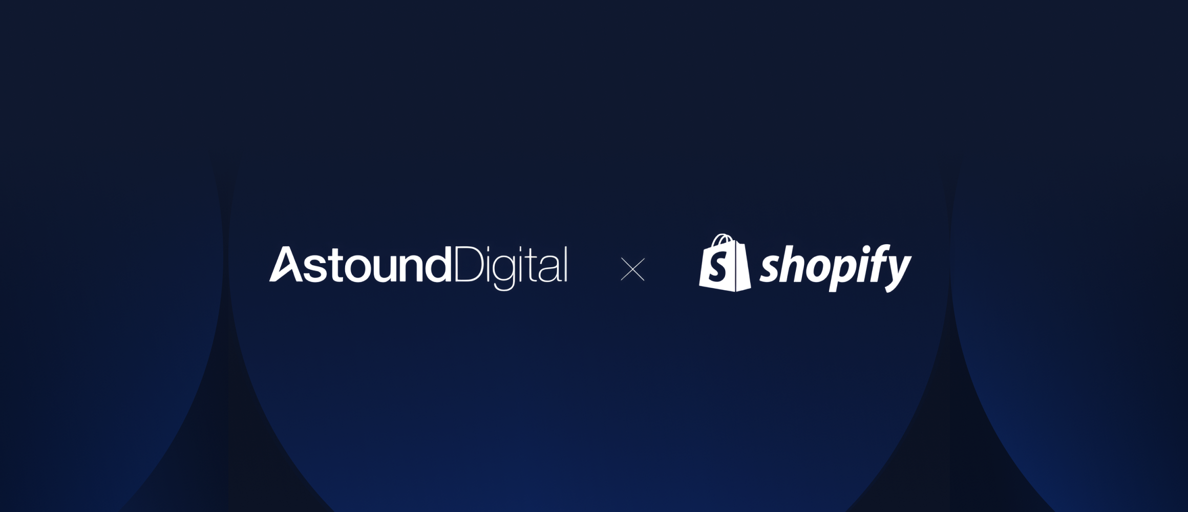 A dark blue background featuring the logos of Astound Digital and Shopify.