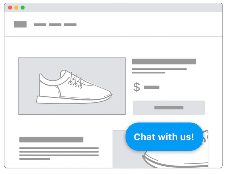 image of a mock webpage with a chat bubble