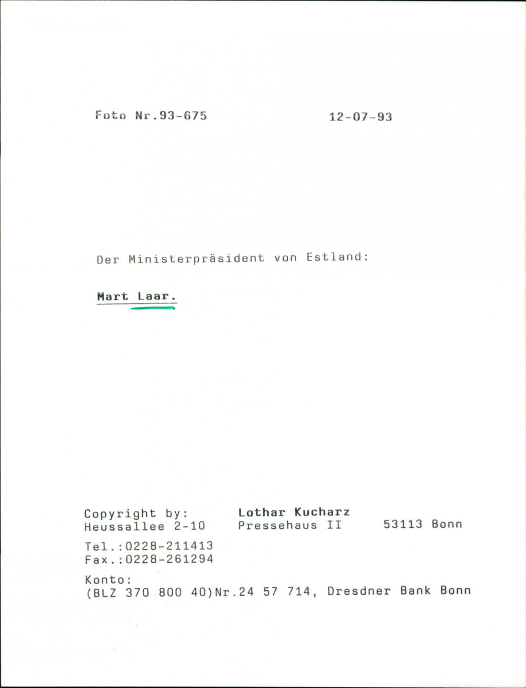 Mart Laar Vintage Photograph