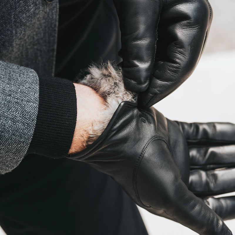Lederhandschuhe Herren Schwarz Braunes Fell Fratelli Orsini