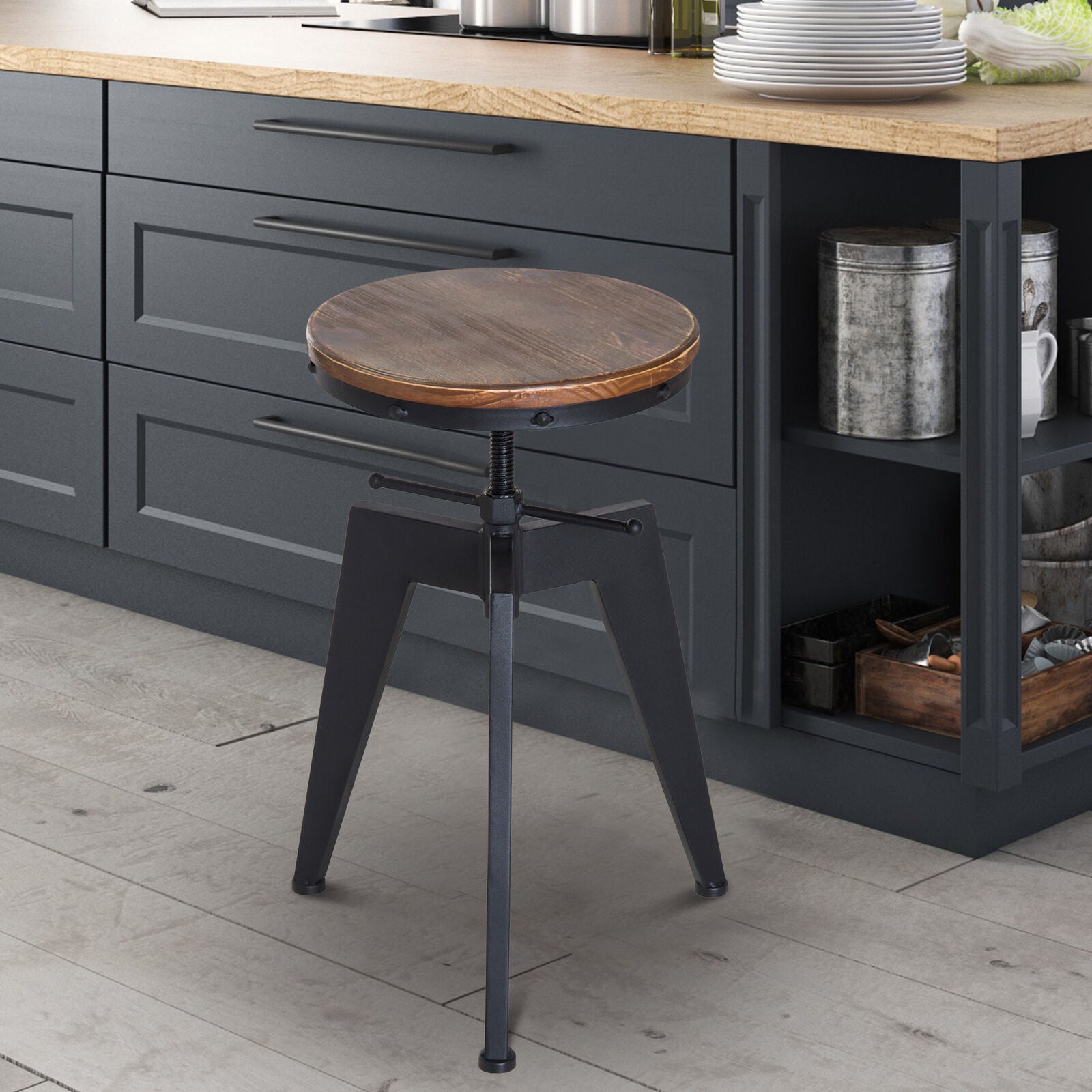 Industrial Rustic Breakfast Bar Stool Modern Wood Kitchen Furniture Mixology Market