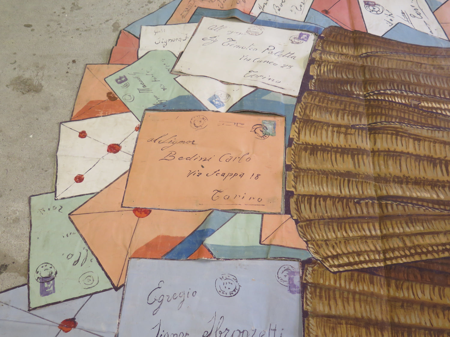 190x195 Cm Grosse Theatermalerei Scenography Basket Mit Buchstaben Cl1 58 Platziert Belbello Antiques