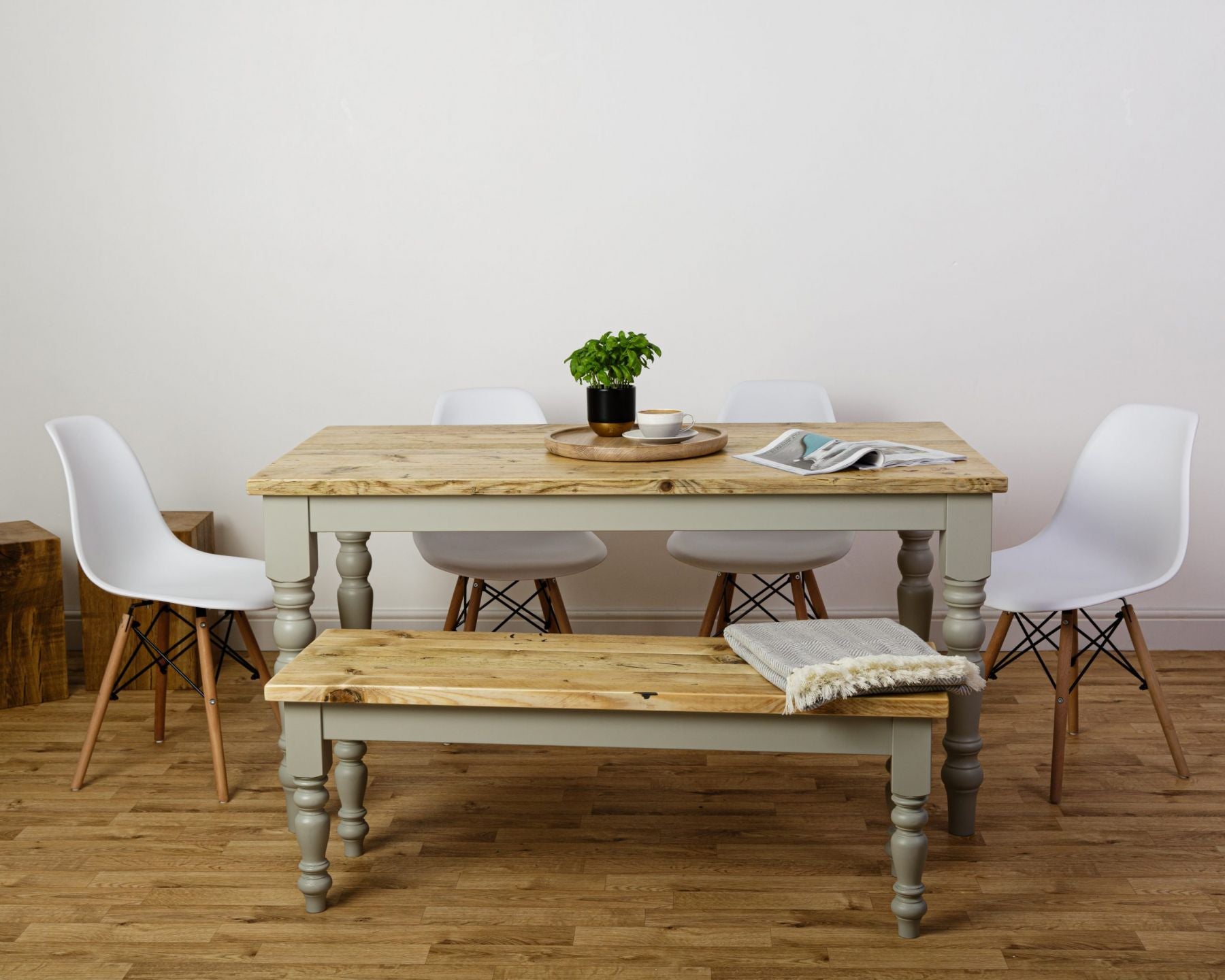 Farmhouse Dining Table Bench Set Handmade Solid Wood Furniture