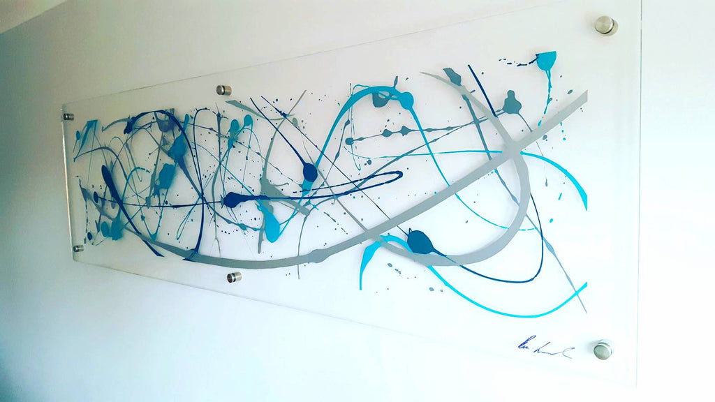 Blue Teal And Silver Large Modern Wall Art Splash Art By Ben