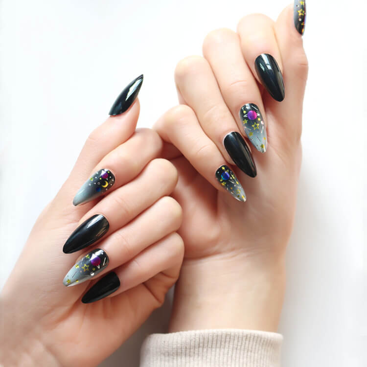 Black Ombre Medium Stiletto Press On Nails Curvepretty