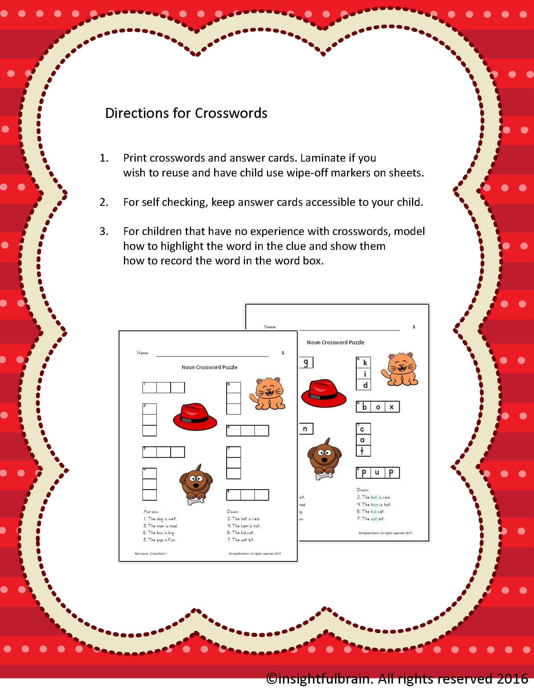 Beginning Noun Crossword Puzzle Red Level C V C Pattern Montessori For Learning By Insightful Brain