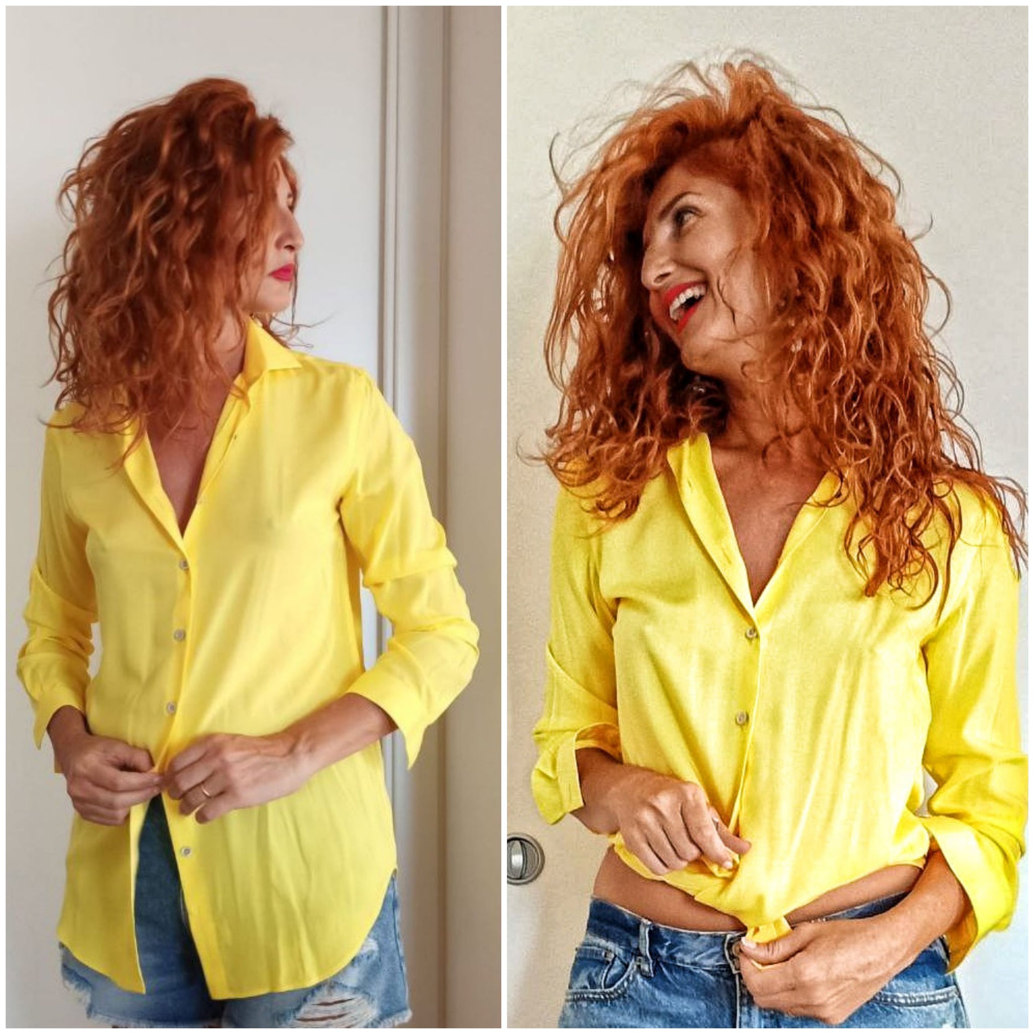 Camicione Giallo Camicia Donna Gialla Morbida Viscosa Made In Italy Wo Andrum Camicie Su Misura Camiceria Andria