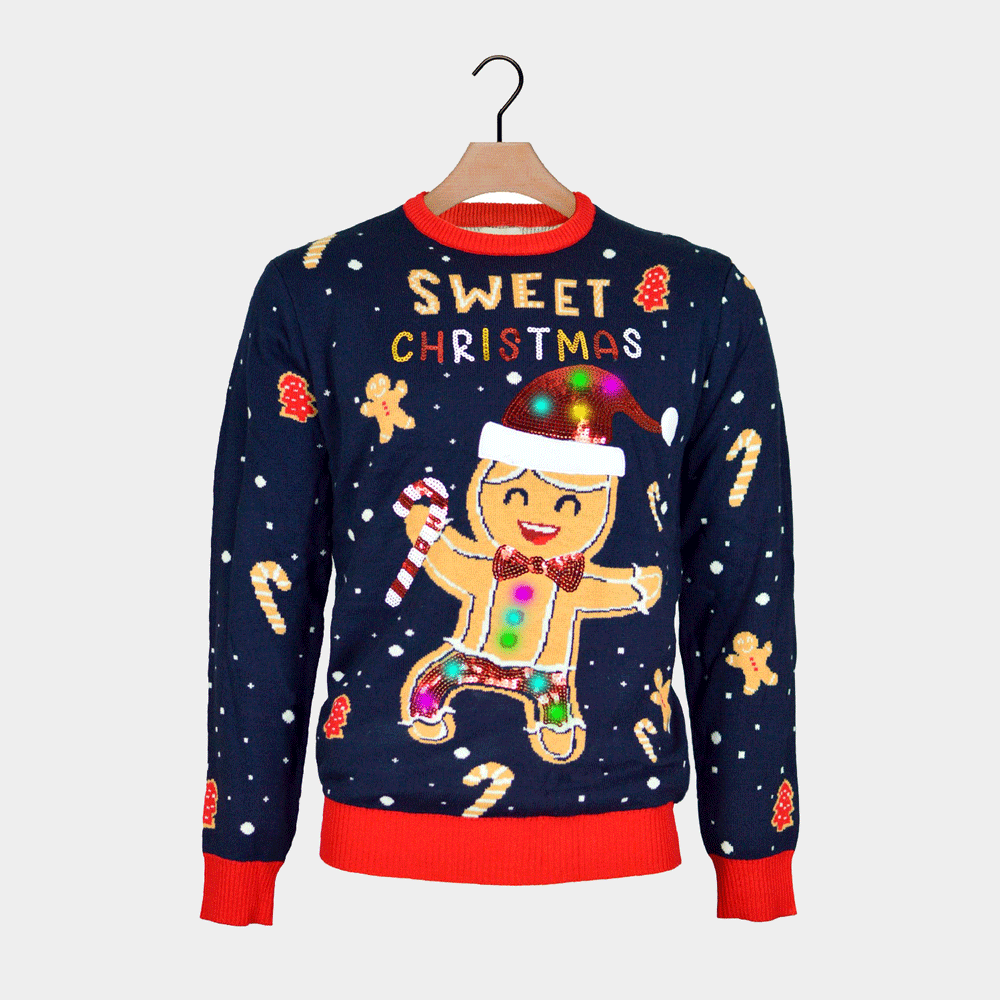 Blue Led Light Up Christmas Ginger Cookie Christmas Jumper Shop