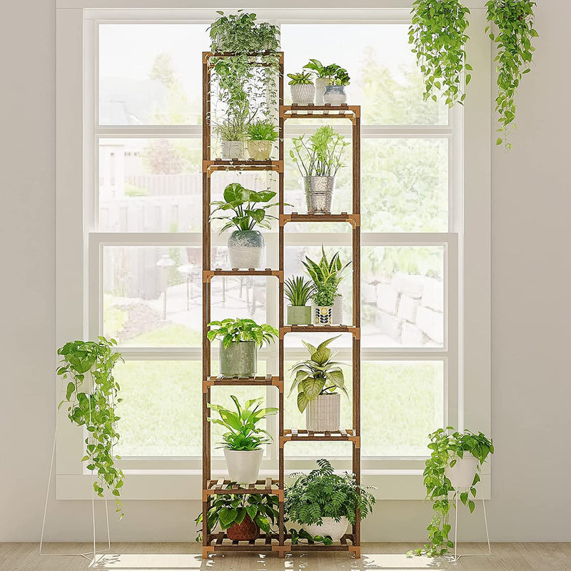 Bamworld Tall Plant Stand Indoor Wood Outdoor Tiered Plant Shelf For M