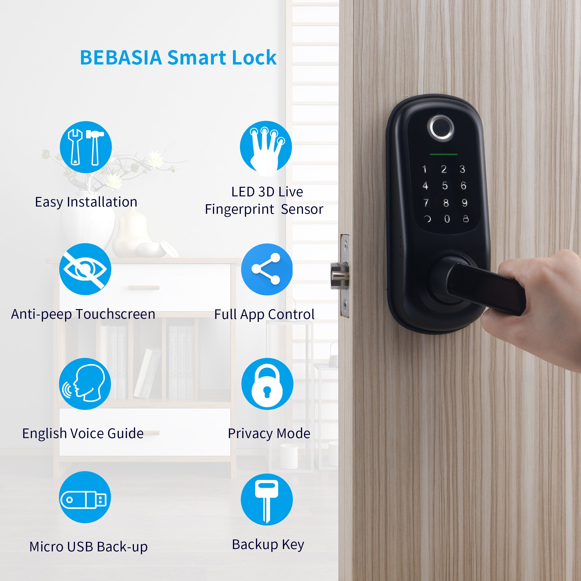 Bebasia Fingerprint Smart Lock Keyless Entry Door Lock With Bluetooth
