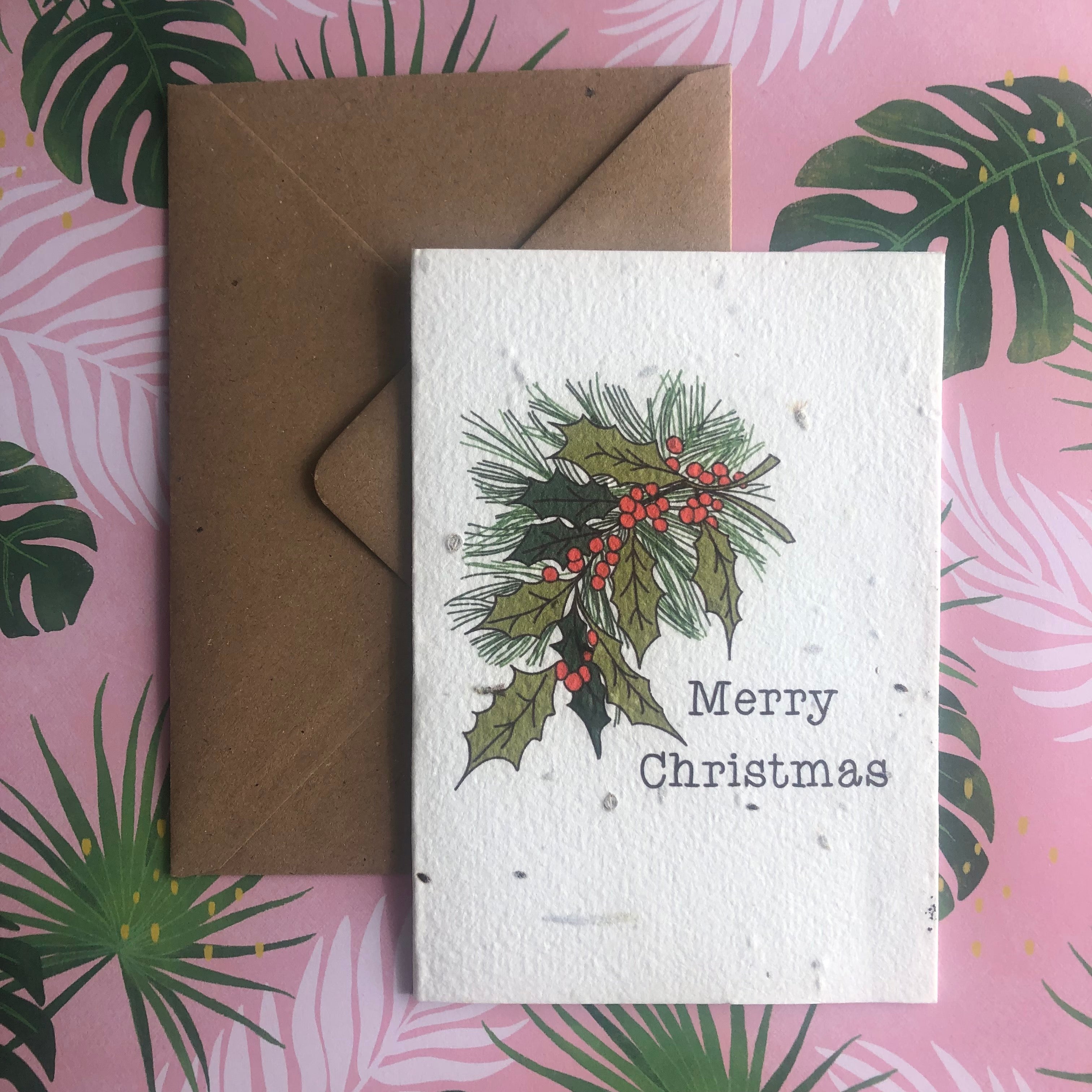 Merry Christmas Holly Plantable Seed Card Plantifulpapercompany
