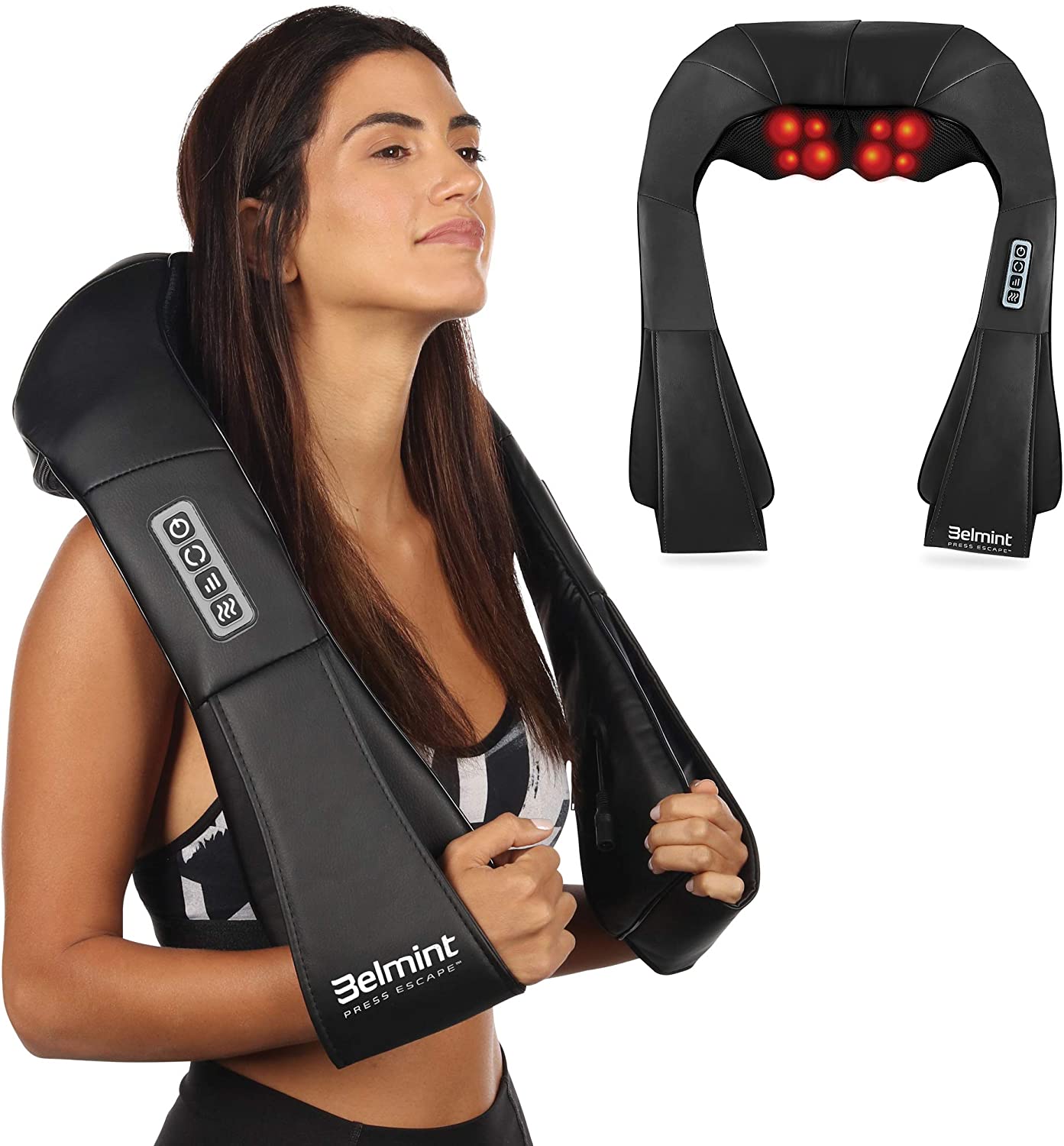 Shiatsu Massager With Heat For Neck And Back Black Belmint Uk