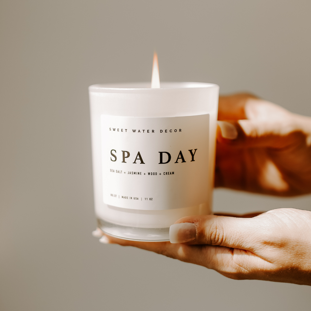 Spa Day Soy Candle White Jar Candle Wood Lid A Little Bit Boutique