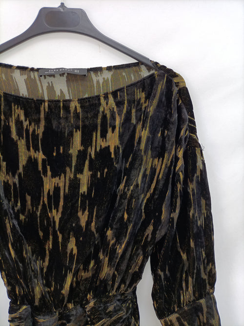 Zara Vestido Terciopelo Negro Y Dorado T Xs Hibuy Market
