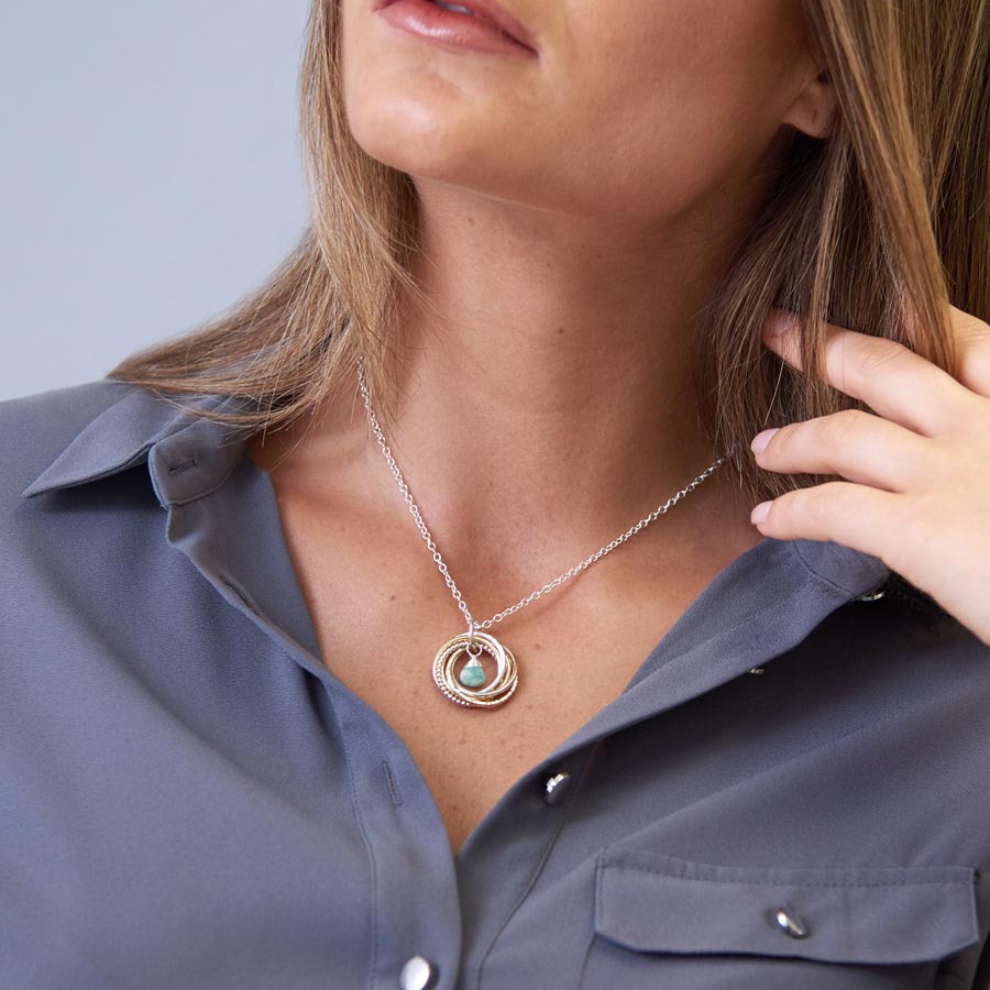 60th Birthday Mixed Metal Birthstone Necklace 6 Rings For 6 Decades