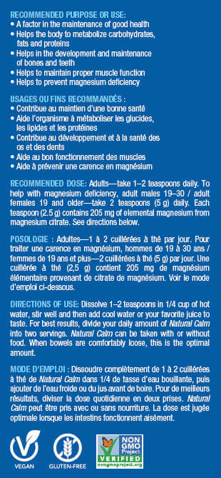 Natural Calm Magnesium Citrate Powder 452 Grams 16 Oz