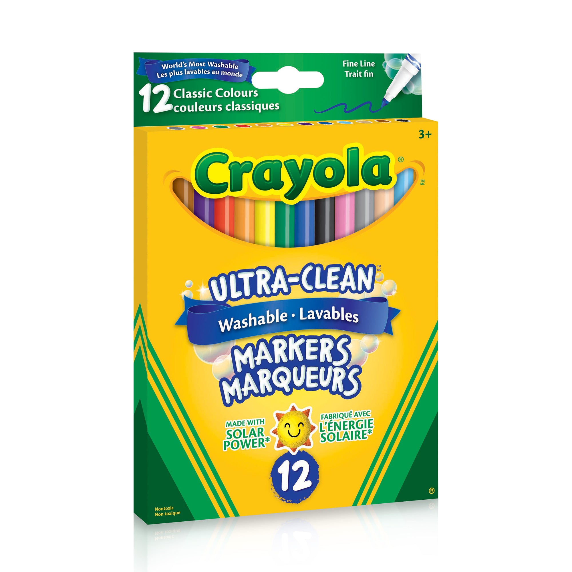 Crayola Ultra-Clean Washable Fine Line Markers, Classic Colours, 12 Count