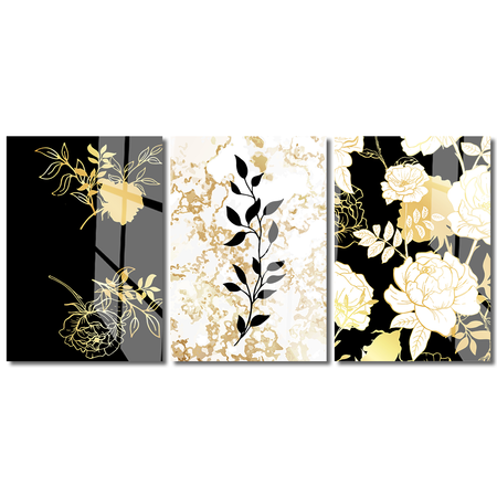 Glass Print Wall Art Set Rose Gold Herbal Quaddoro