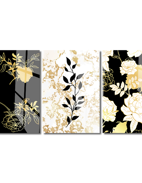 Glass Print Wall Art Set Rose Gold Herbal Quaddoro