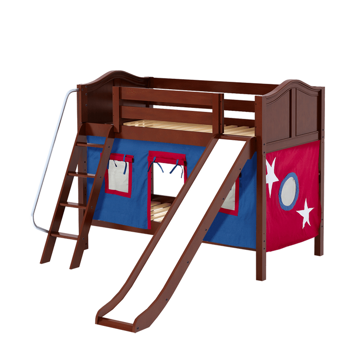 Maxtrix Twin Low Bunk Bed With Angled Ladder Curtain Slide Cozy Kids Furniture