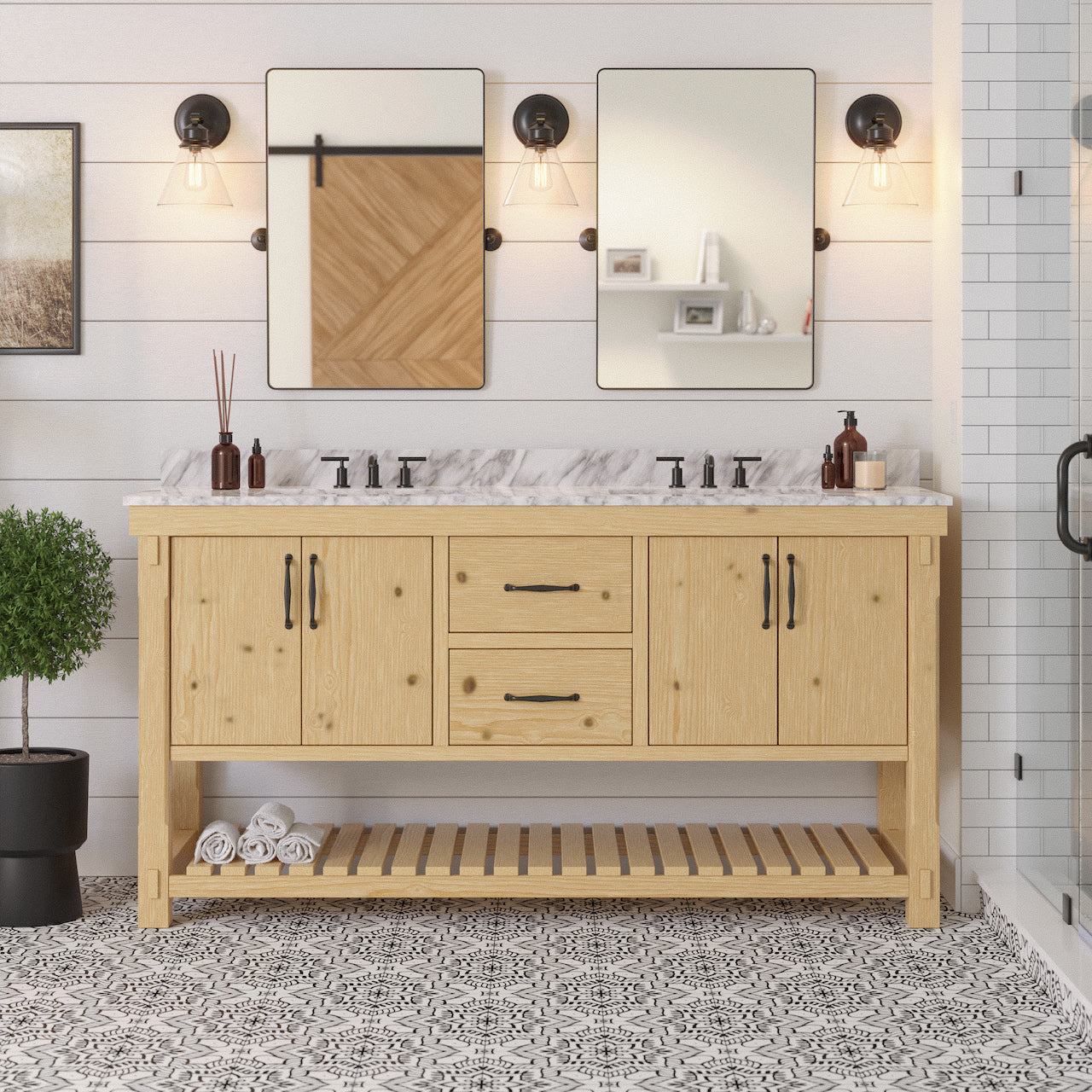 Birmingham 72 Rustic Double Sink Bathroom Vanity Natural Wood Cabinet Kitchenbathcollection