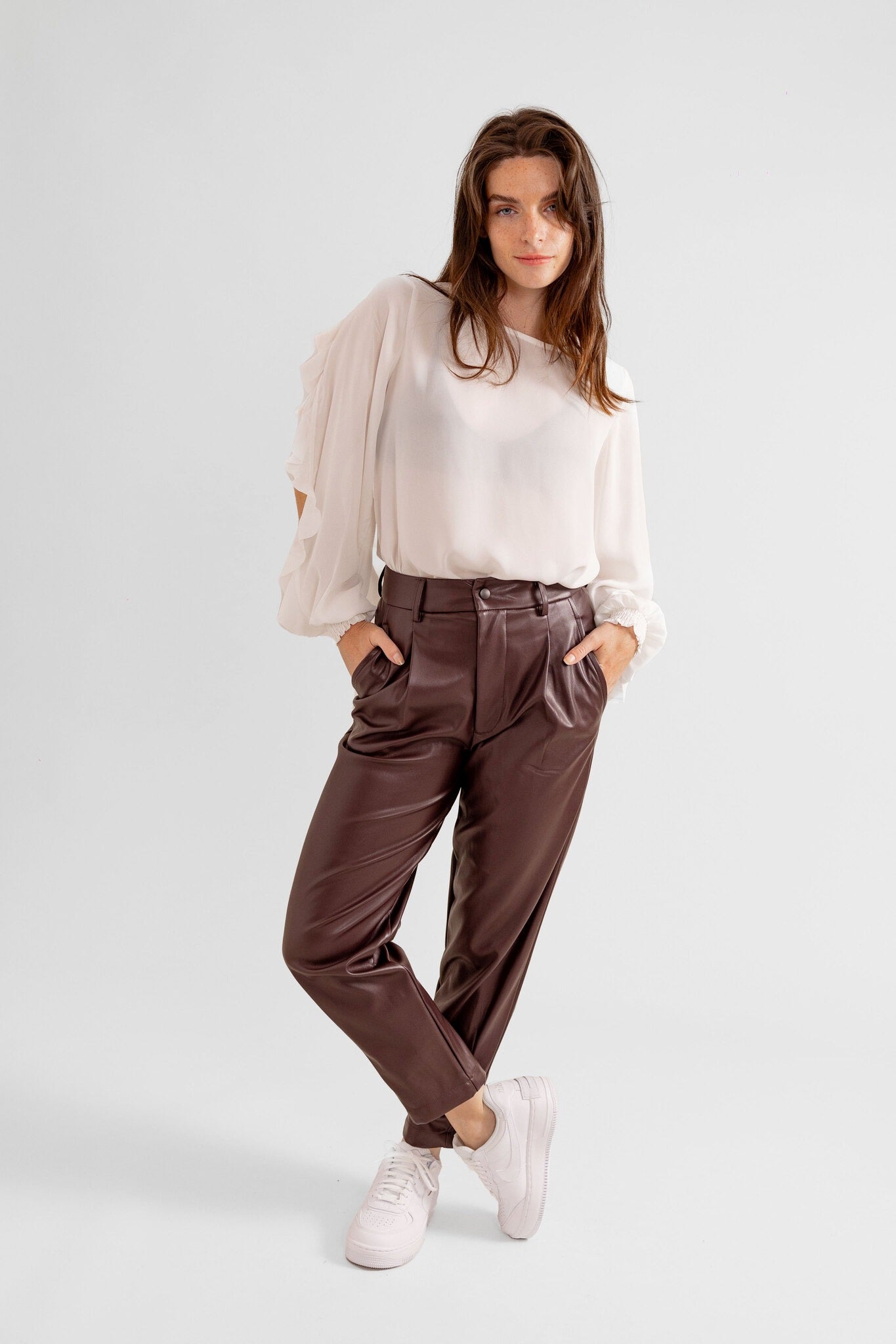 Pantalon En Similicuir Cuir Marron Rafa F A M Jeans
