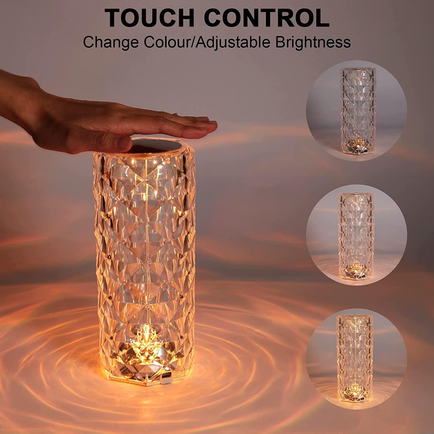 Rechargeable Crystal Diamond Table Lamp Touch Control Bedside Lamp Wi Znl Home